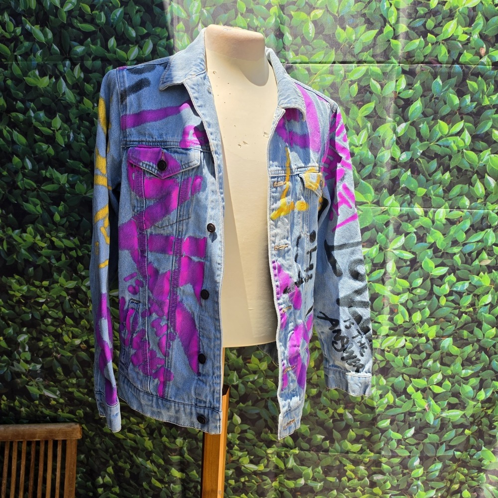 Chemistry Graffiti Denim Jacket Womens Small Butterfly Streetwear Y2K Art